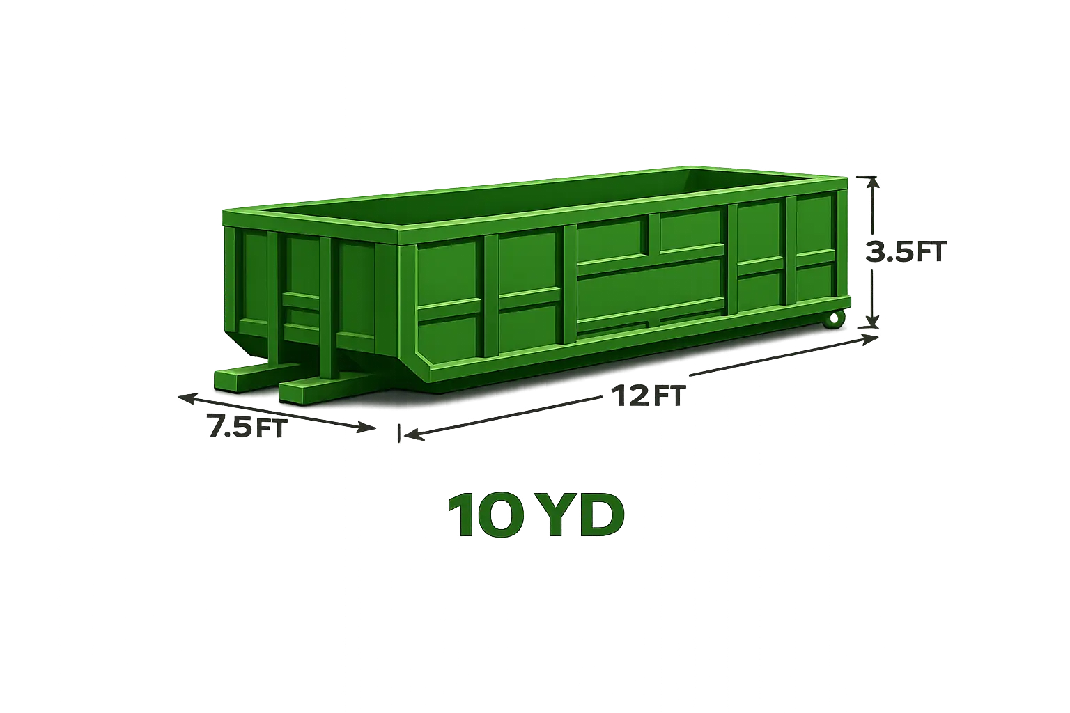 10-yard roll-off dumpster dimensions
